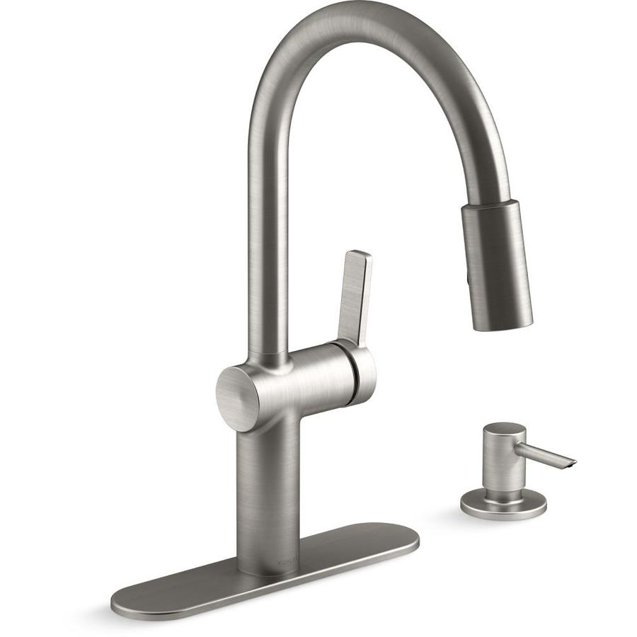 Kohler Koi Vibrant Stainless 1 Handle Deck Mount Pull Down Handle Kitchen Faucet Deck Plate Included In The Kitchen Faucets Department At Lowescom