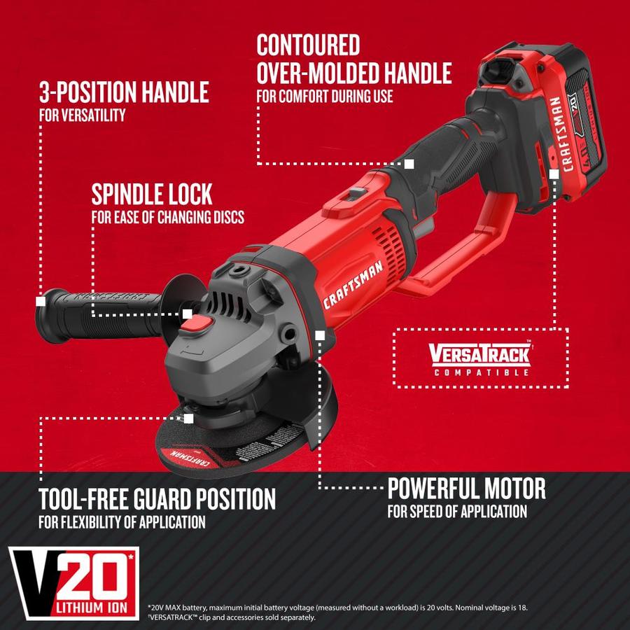 CRAFTSMAN 4.5in 20Volt Max Cordless Angle Grinder (Charger Included