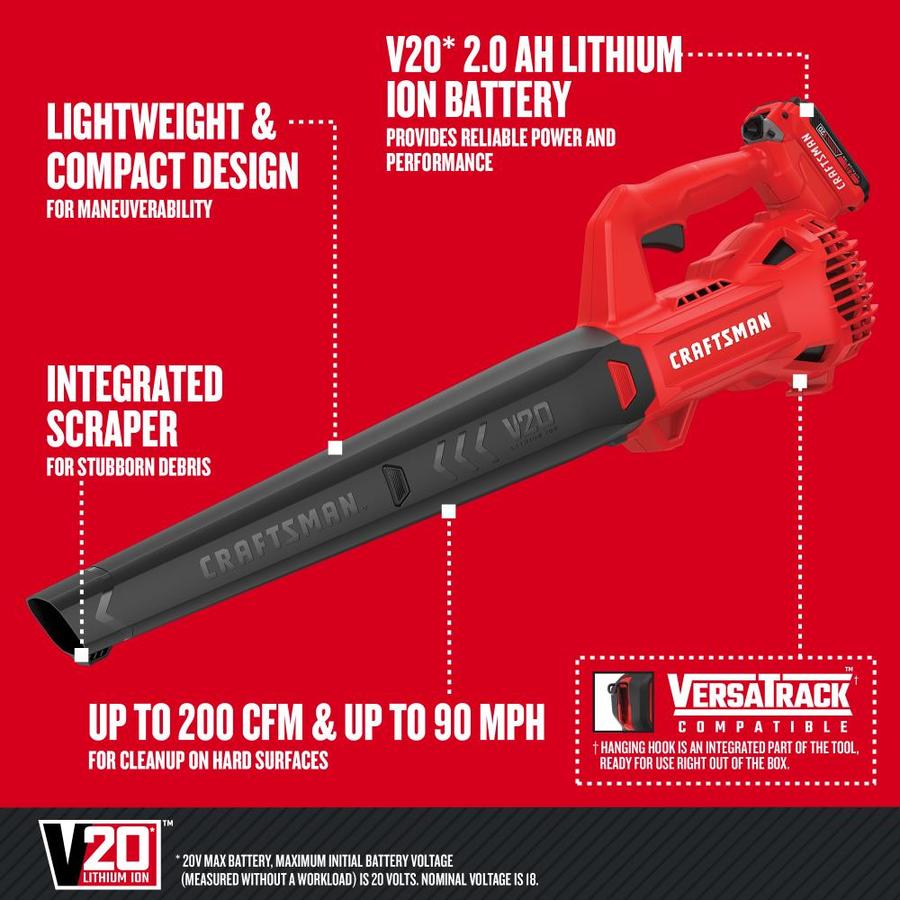 CRAFTSMAN 90 MPH V20 20Volt Max Lithium Ion Cordless Electric Leaf