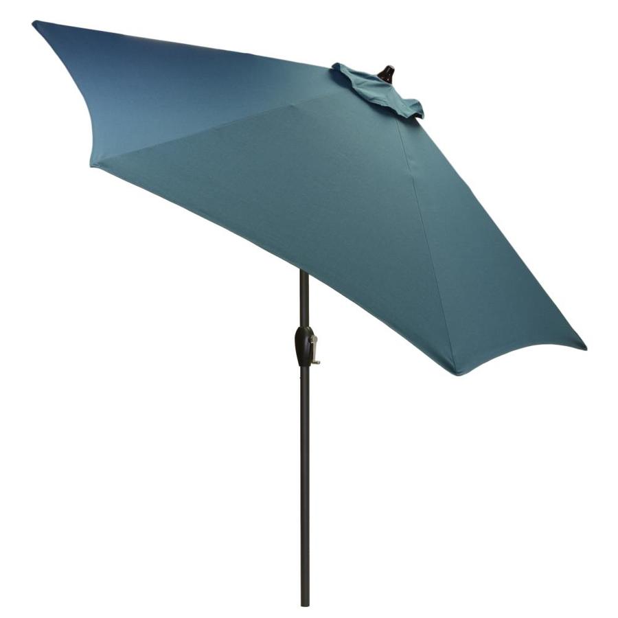 Plantation Patterns 9 Ft Round Blue With Black Steel Frame Push Button Tilt Market Patio Umbrella In The Patio Umbrellas Department At Lowes Com