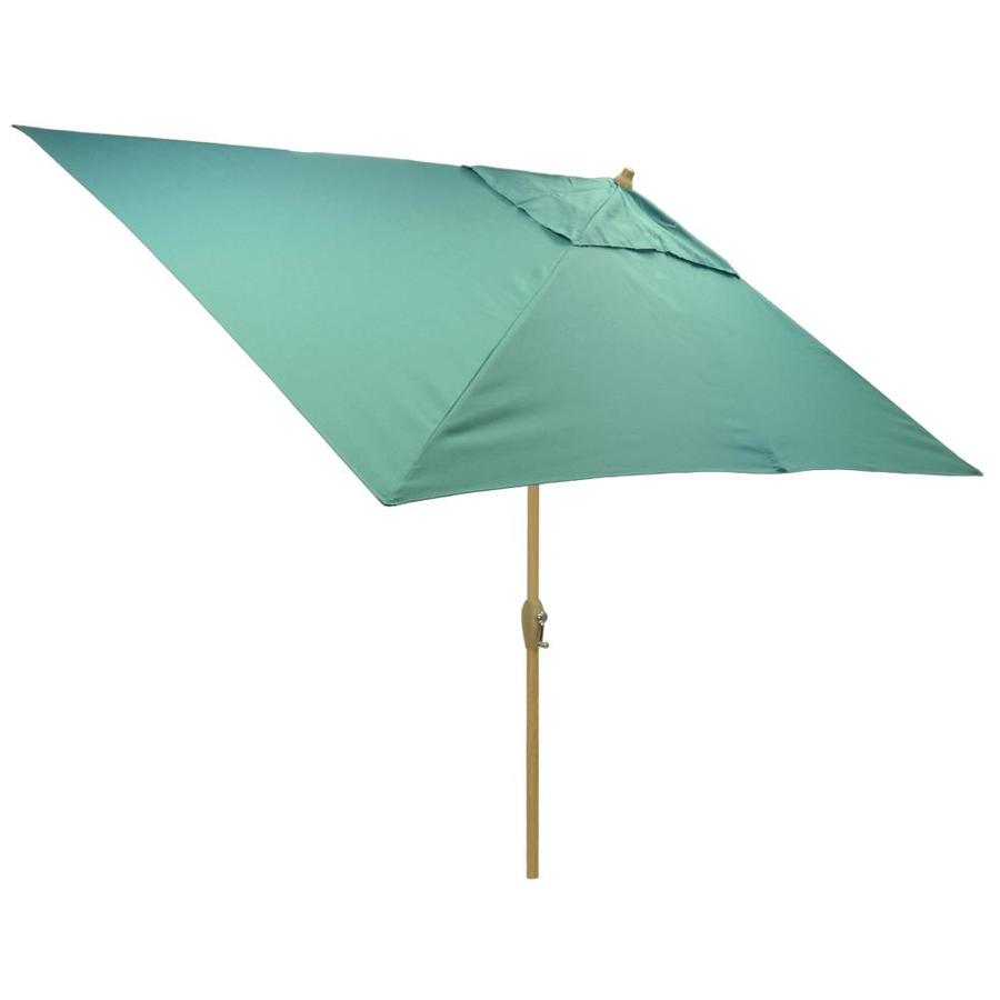 Plantation Patterns 6 5 Ft Rectangular Turquoise With Light Wood Steel Frame Push Button Tilt Market Patio Umbrella In The Patio Umbrellas Department At Lowes Com