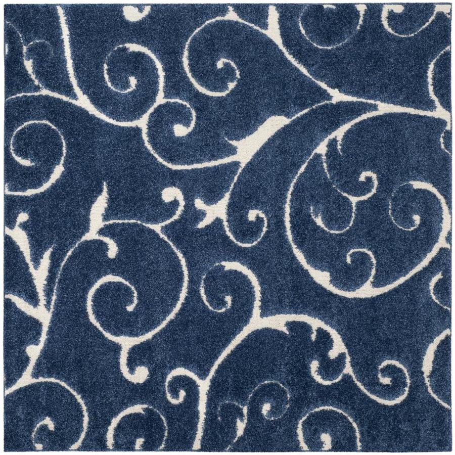 Safavieh Florida Scroll Shag Dark Blue Cream Square Indoor Machine Made