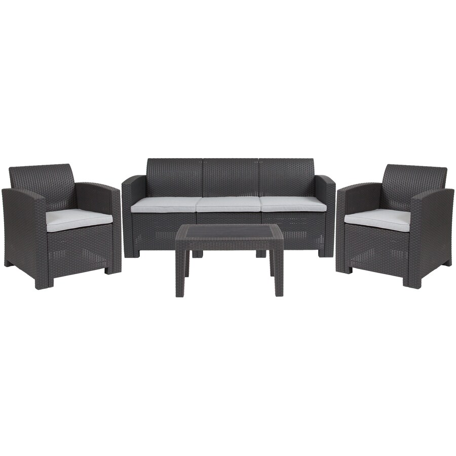 Flash Furniture 4 Piece Resin Frame Patio Conversation Set With Cushions In The Patio Conversation Sets Department At Lowes Com