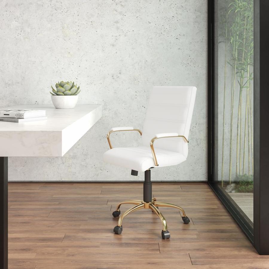 Flash Furniture White Leather/Gold Frame Contemporary Adjustable Height Swivel Executive Chair 