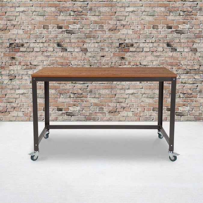 Flash Furniture Livingston Collection 30W Rolling Storage Cart with Metal Wheels in Brown Oak Wood Grain Finish
