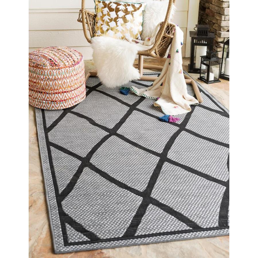 Unique Loom Diamonds Outdoor 6 x 9 Gray/Black Indoor/Outdoor Geometric