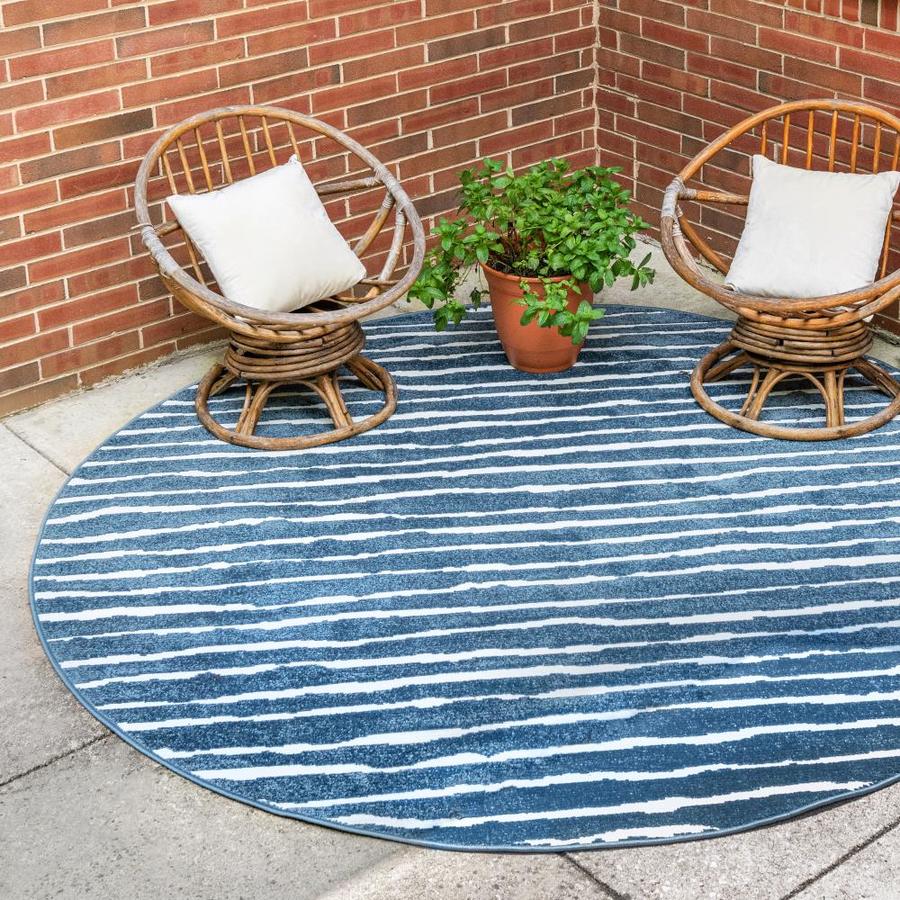 Unique Loom Ola Sabrina Soto Outdoor 8 x 8 Blue Round Indoor/Outdoor