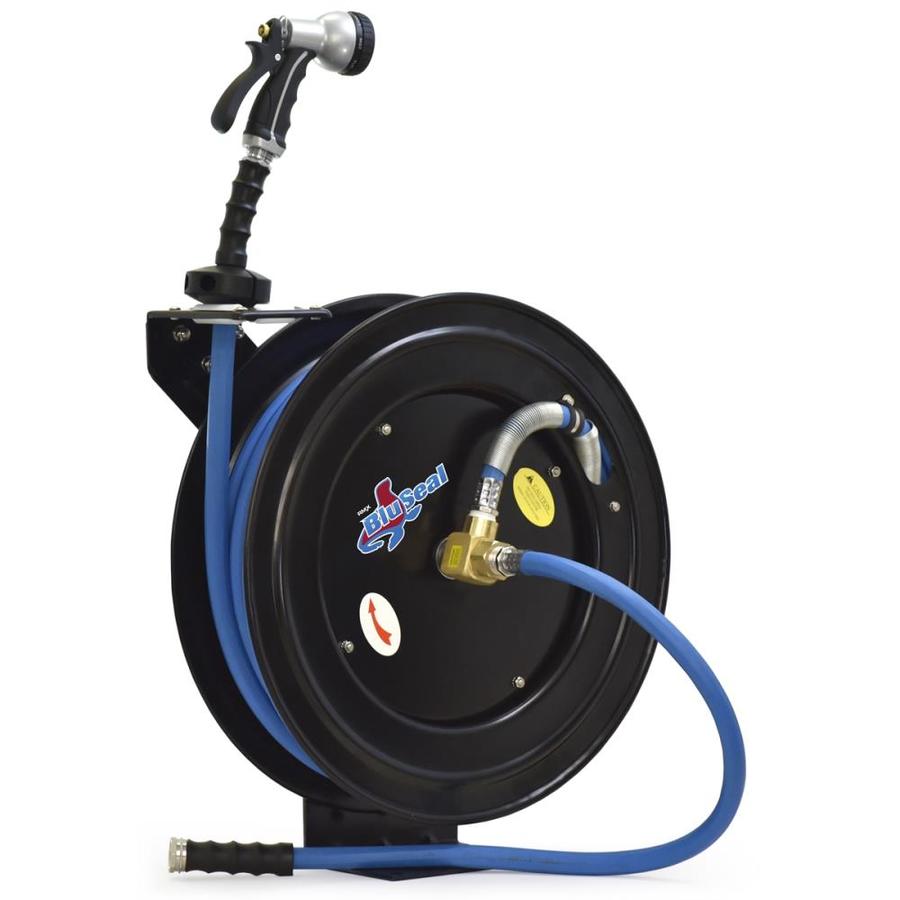 Blubird Retractable Water Hose Reel With Hot Water Rubber Hose 5 8 In X 50 Ft 6 Ft Lead In 9 Pattern Spray Nozzle Bswr5850 In The Garden Hose Reels Department At Lowes Com