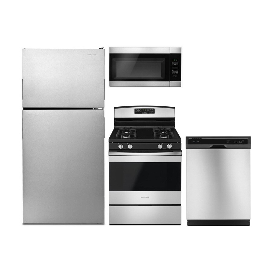 Shop Amana Top Freezer Refrigerator Gas Range Suite In Stainless 