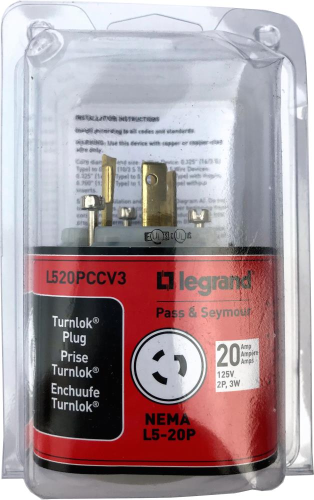 Pass & Seymour L520P Turn Lock Plug 20a 125v for sale online 