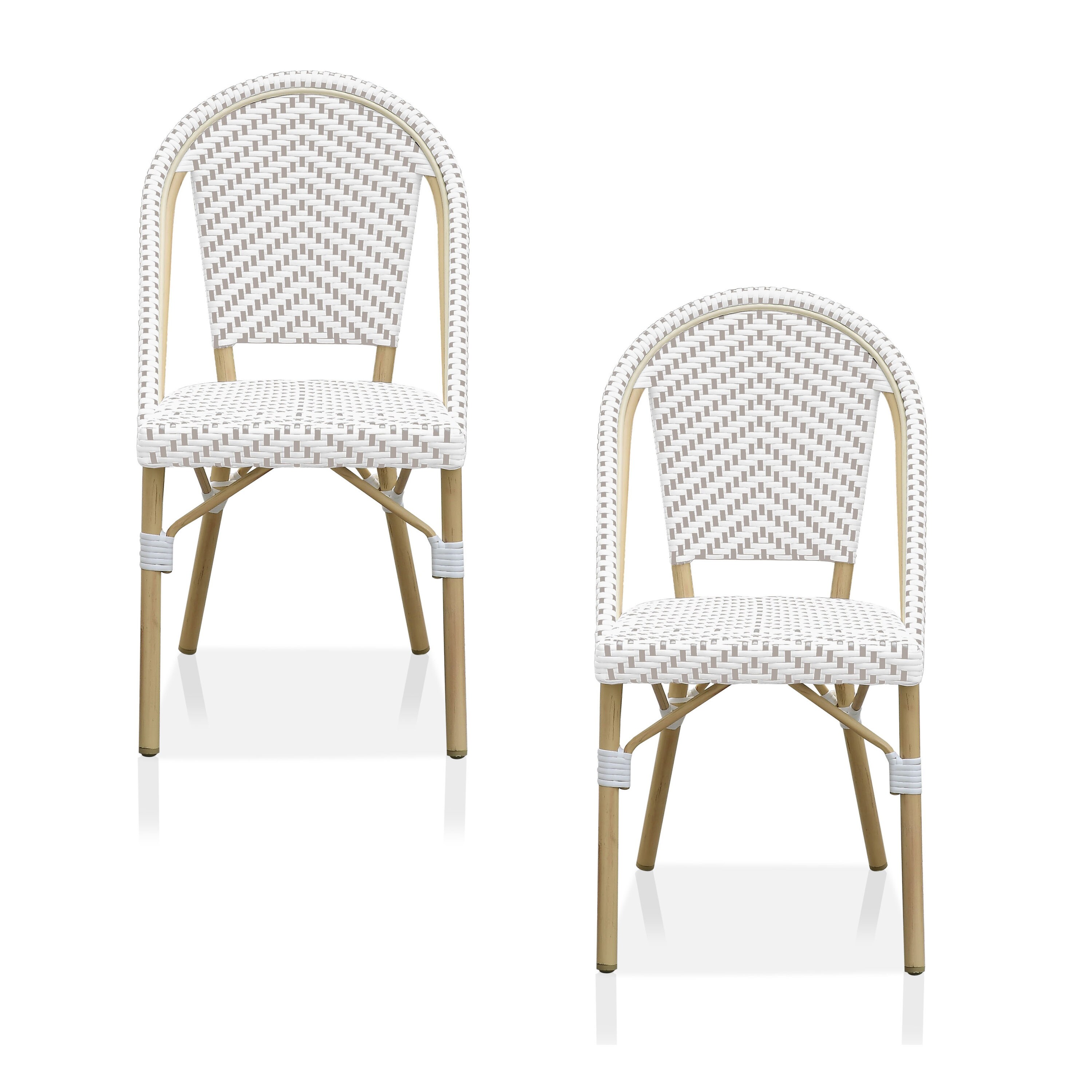 Patio Armchair Aluminum PE Wicker Stationary in White/Black Finish 2-Pack 