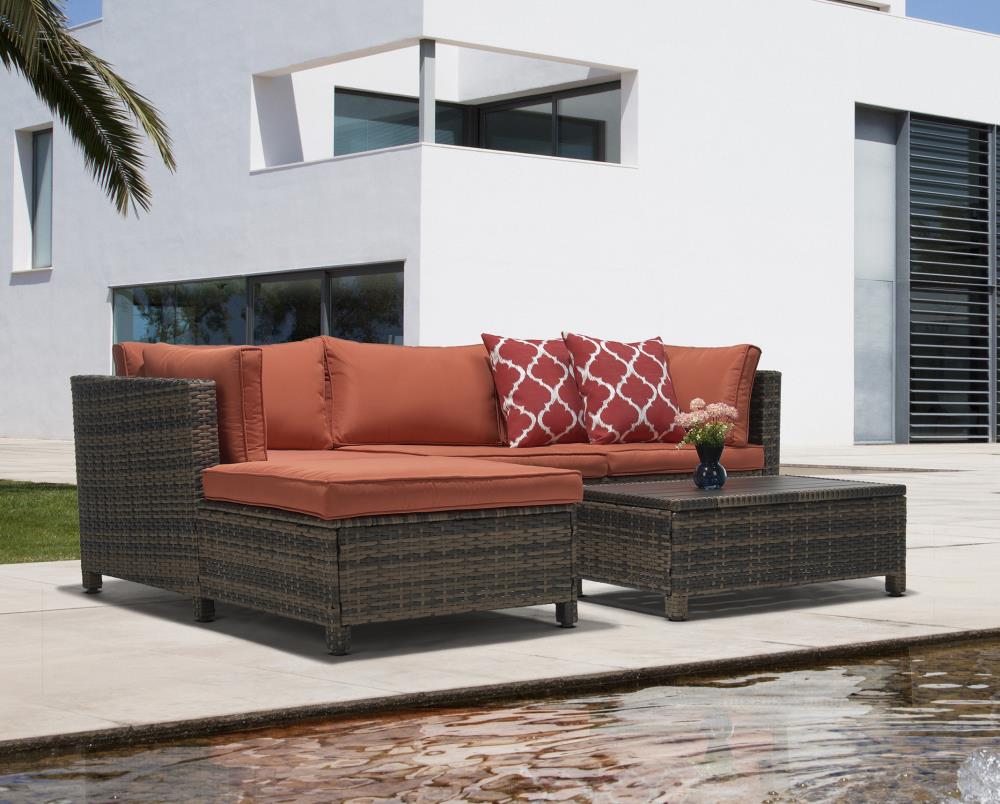 for living wicker patio sectional set with cushions 3 pc