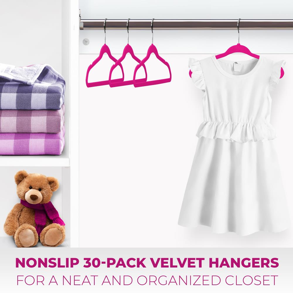 Basics Kids Velvet Non-Slip Clothes Hangers 30-Pack Pink Polka Dot Renewed