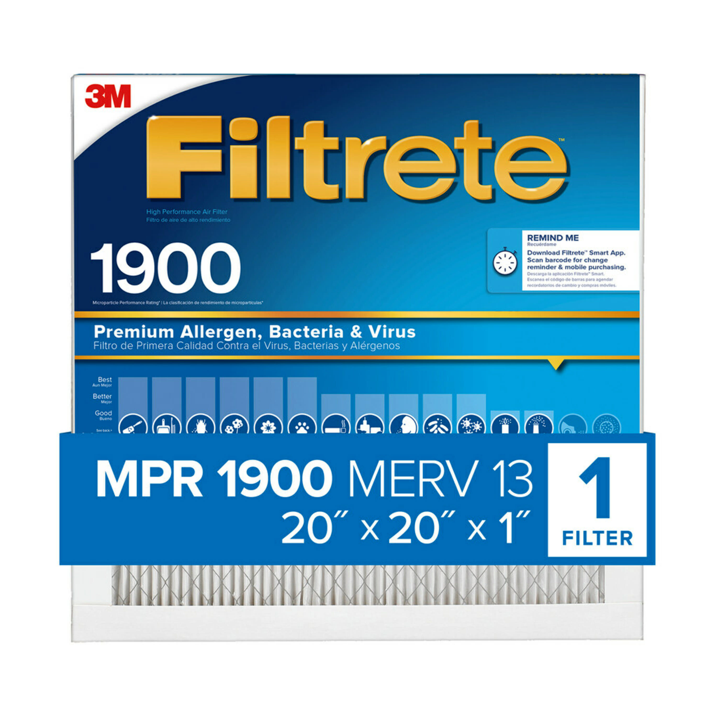 4 Filters Filtrete 1900 3 m  Maximum Allergen Reduction AC Air 20" x  20"  x 1" 