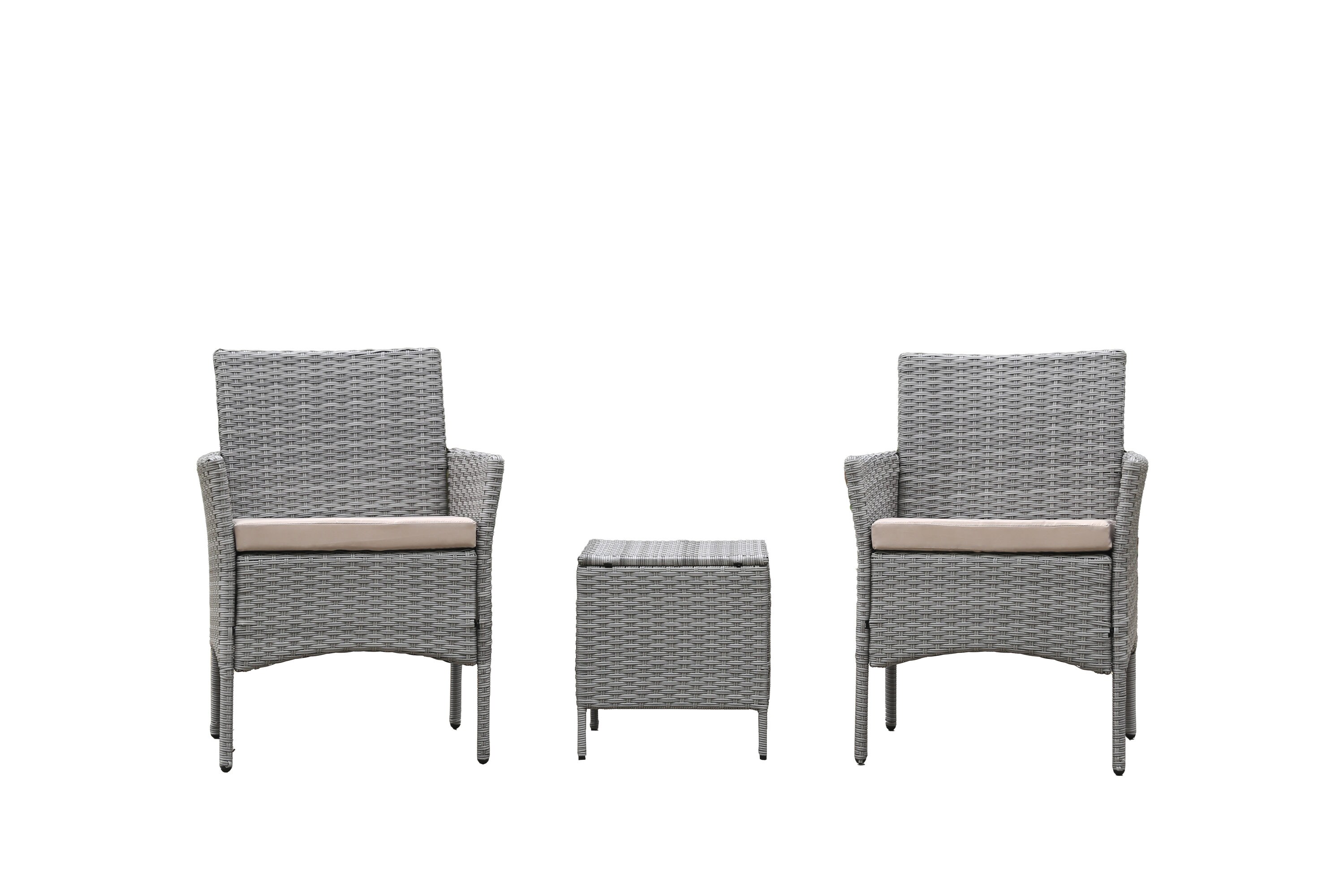 3 piece rattan patio set grey