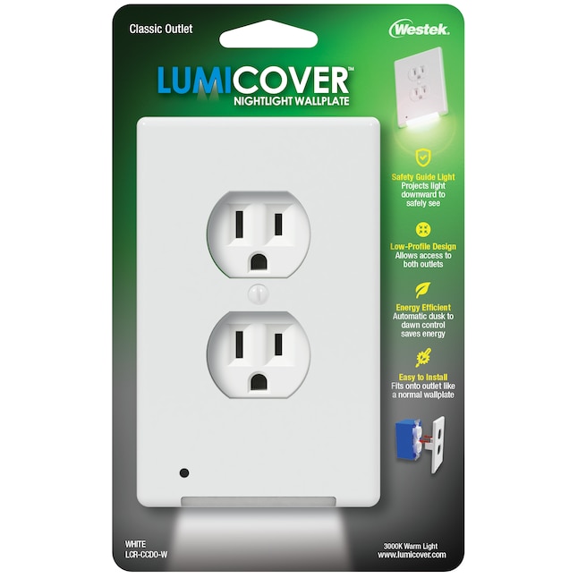 Westek LumiCover 1-Gang Lighted Standard Duplex Wall Plate, White in the  Wall Plates department at Lowes.com