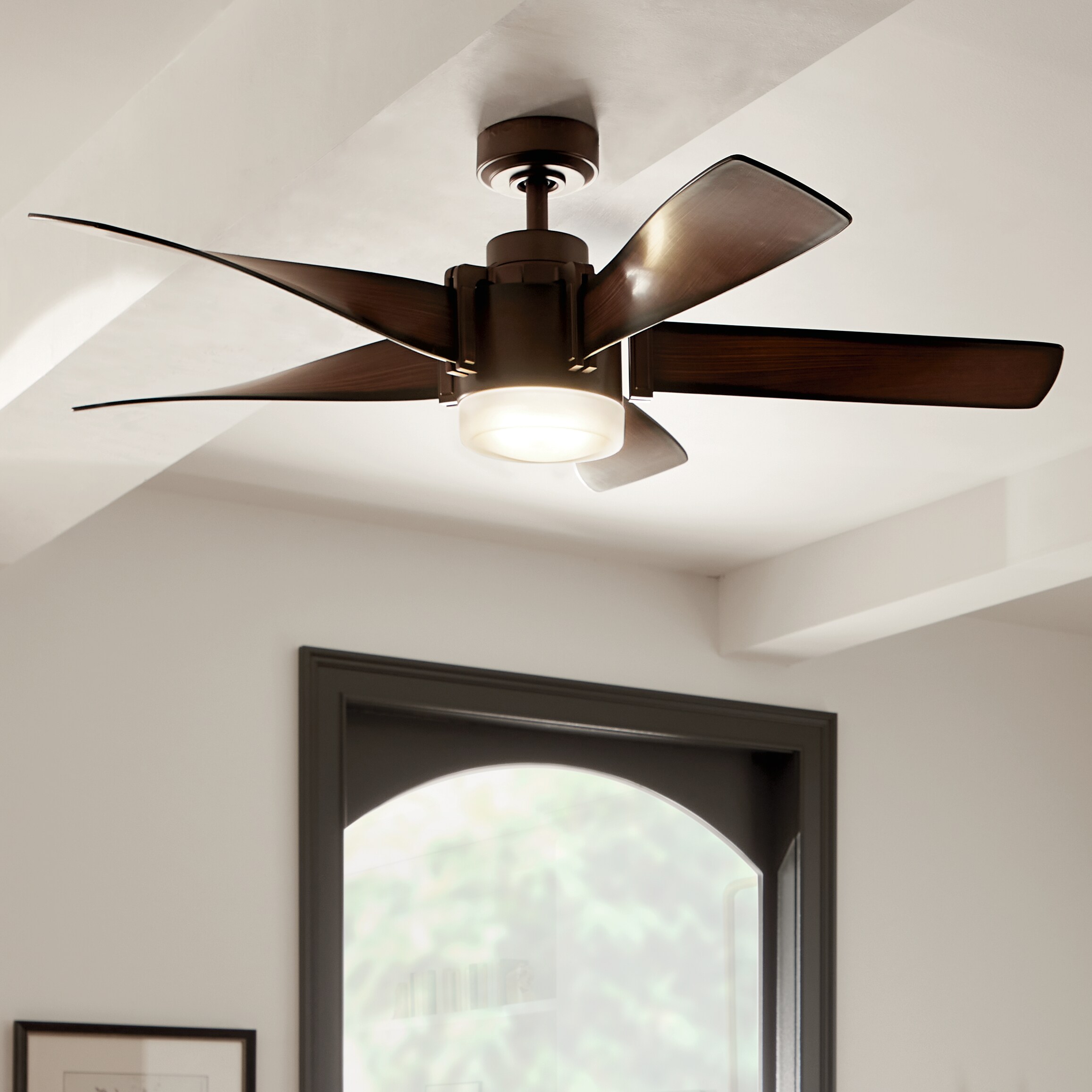 Details about   Kichler 52" Walnut and Bronze Ceiling Fan w Dimmable LED Etched Glass w Remote 
