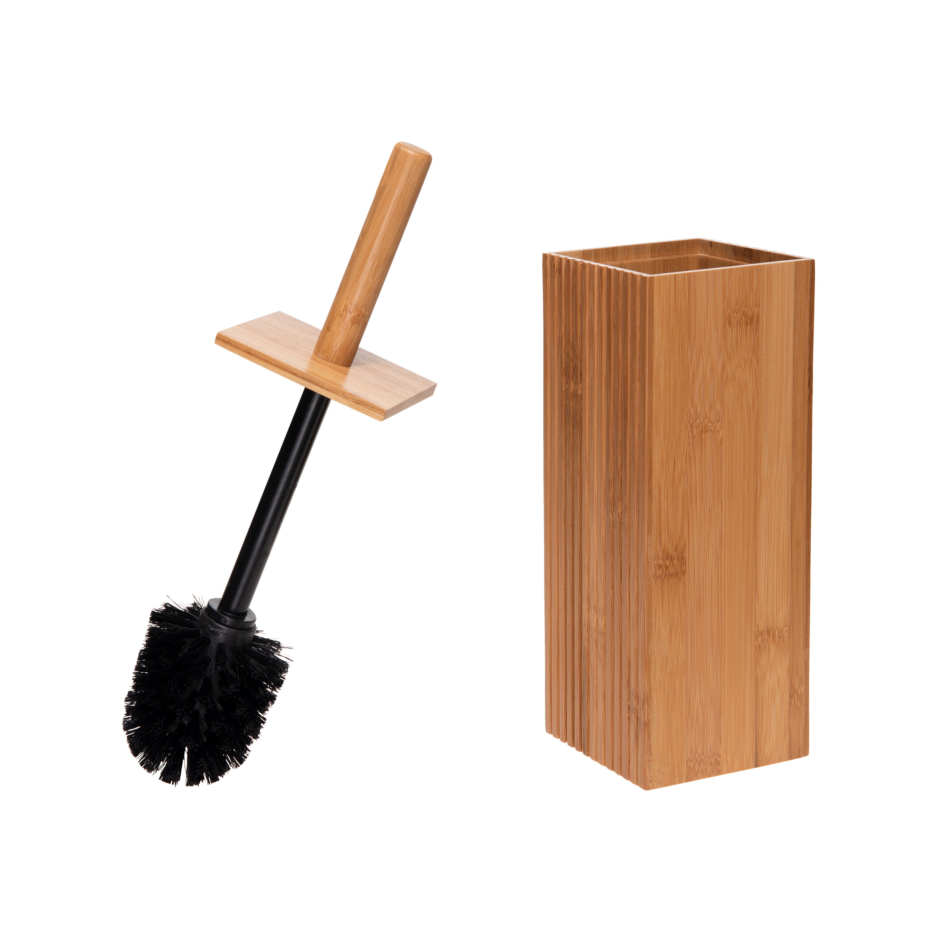 Elegant Bathroom Accessory Bamboo Square Wooden Toilet Brush & Holder Set New 