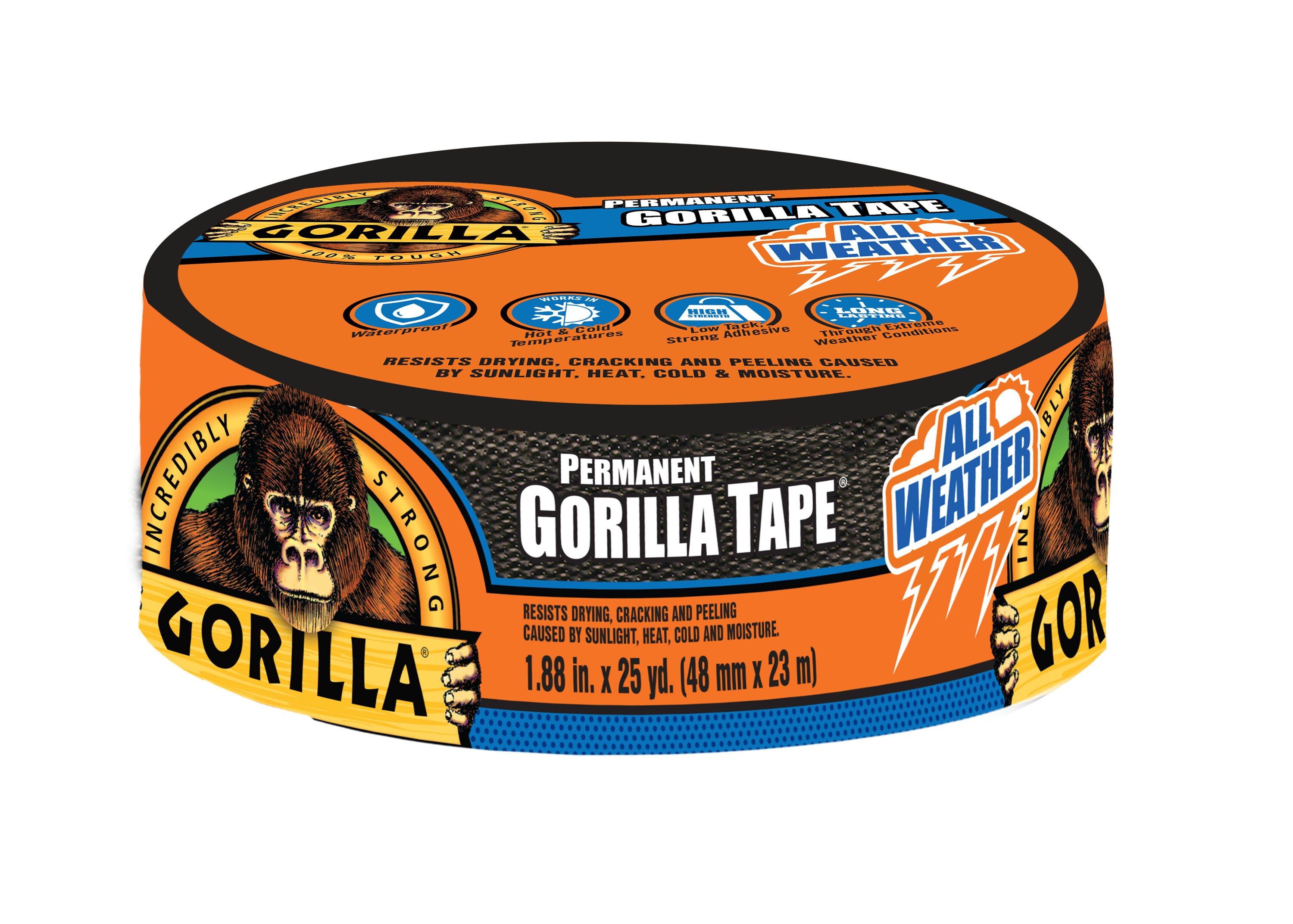 UV and Temperature Resistant Black 1 1.88 x 25 yd Gorilla All Weather Outdoor Waterproof Duct Tape