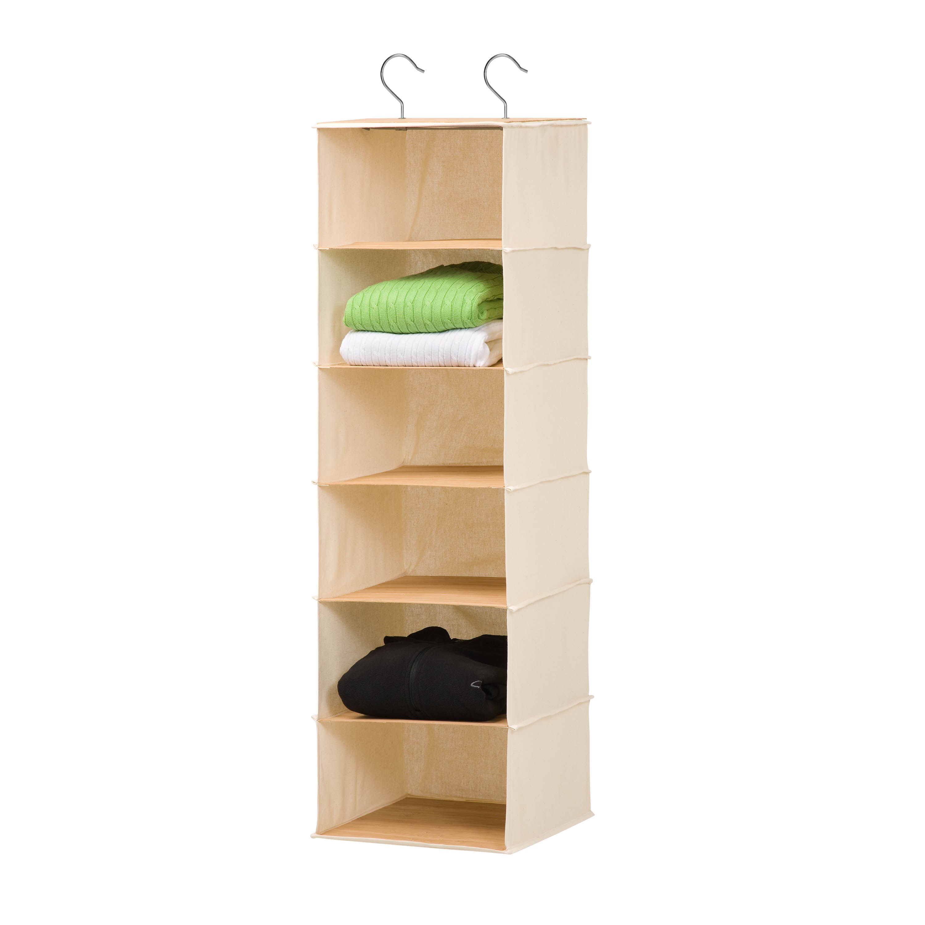 Household Essentials 6-Shelf Hanging Closet Organizer with Plastic Shelves Natural Canvas 