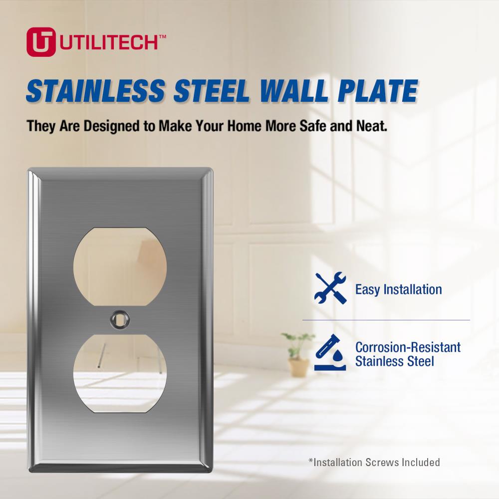 Utilitech 1-Gang Standard Duplex Wall Plate, Stainless Steel (10-Pack)