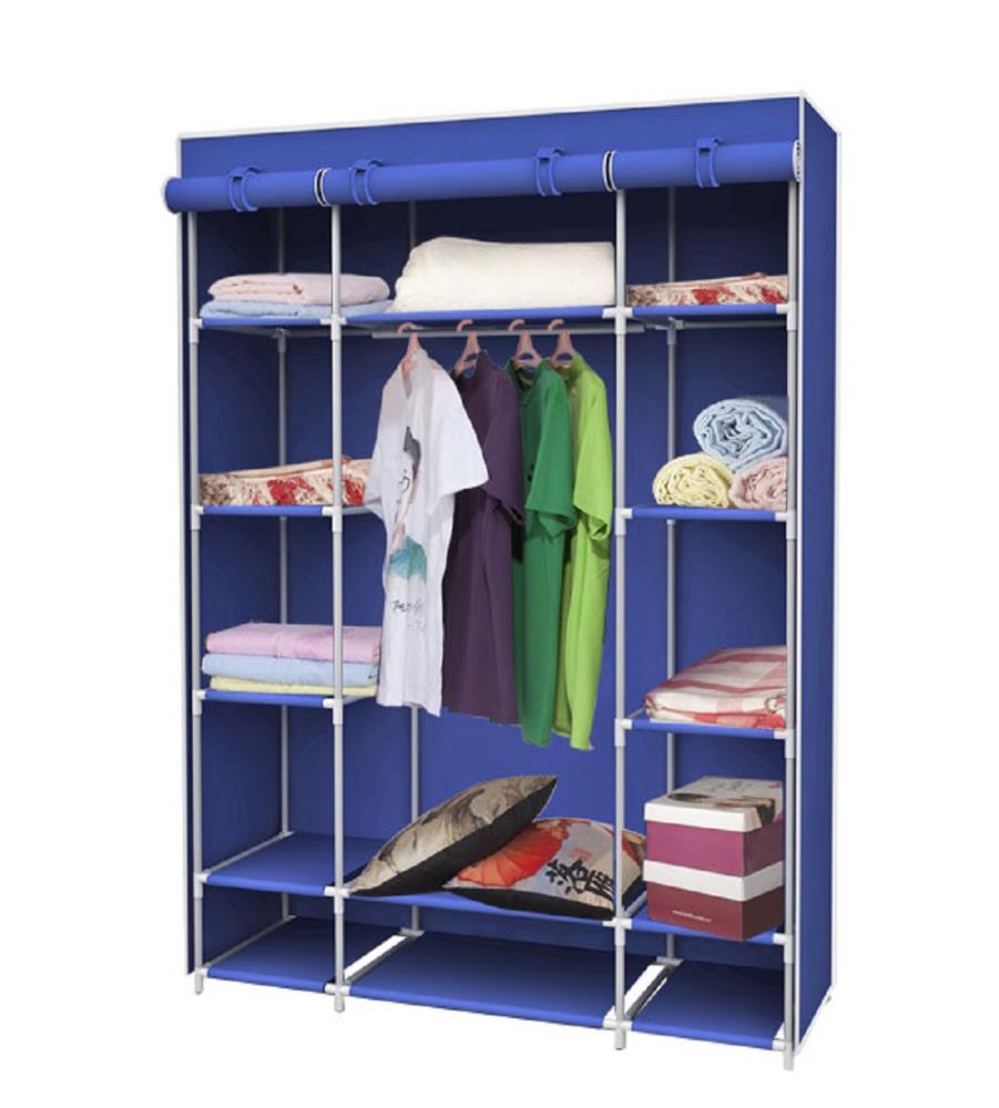 5 Tier 12 Grids Portable Closet Storage Organizer Wardrobe Clothes Rack Blue 