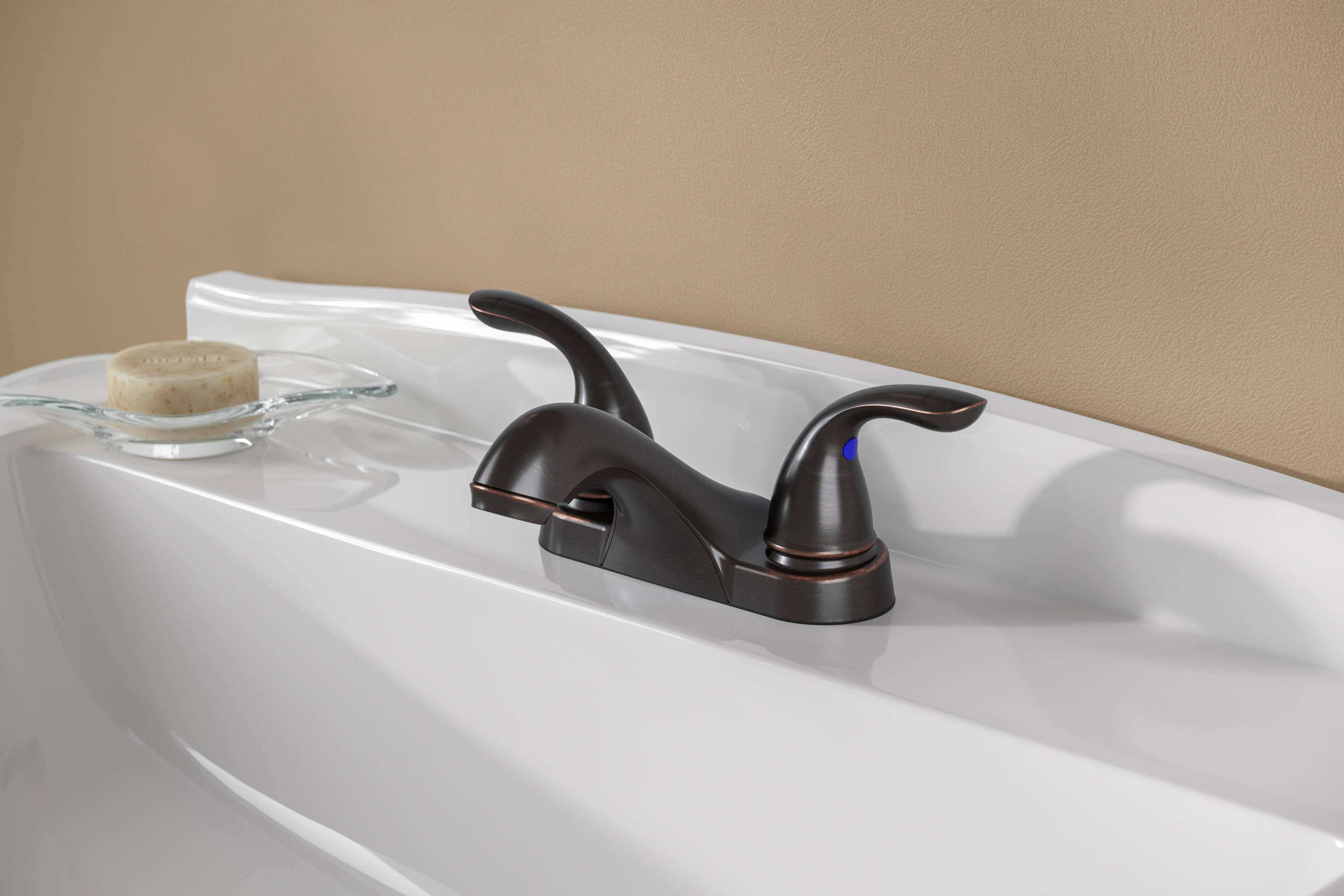 Pfister Pfirst Tuscan Bronze 2-handle 4-in centerset WaterSense Low-arc Bathroom Sink Faucet with Drain