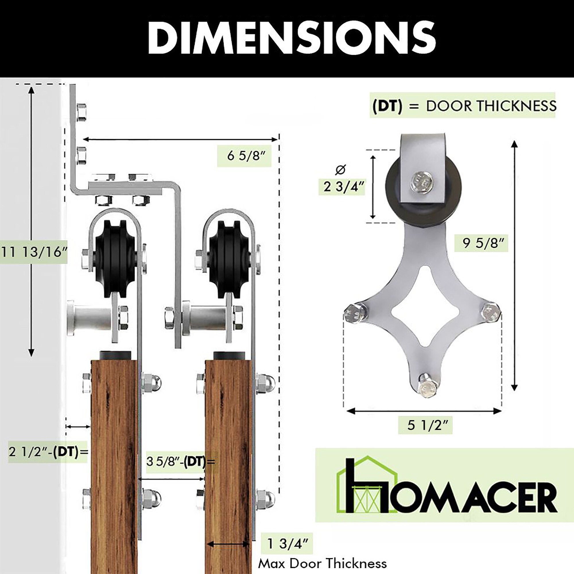 HOMACER 48-in Brushed Nickel Double Track Bypass Z-Shape Sliding Barn Door Hardware Kit - Diamond Design Roller