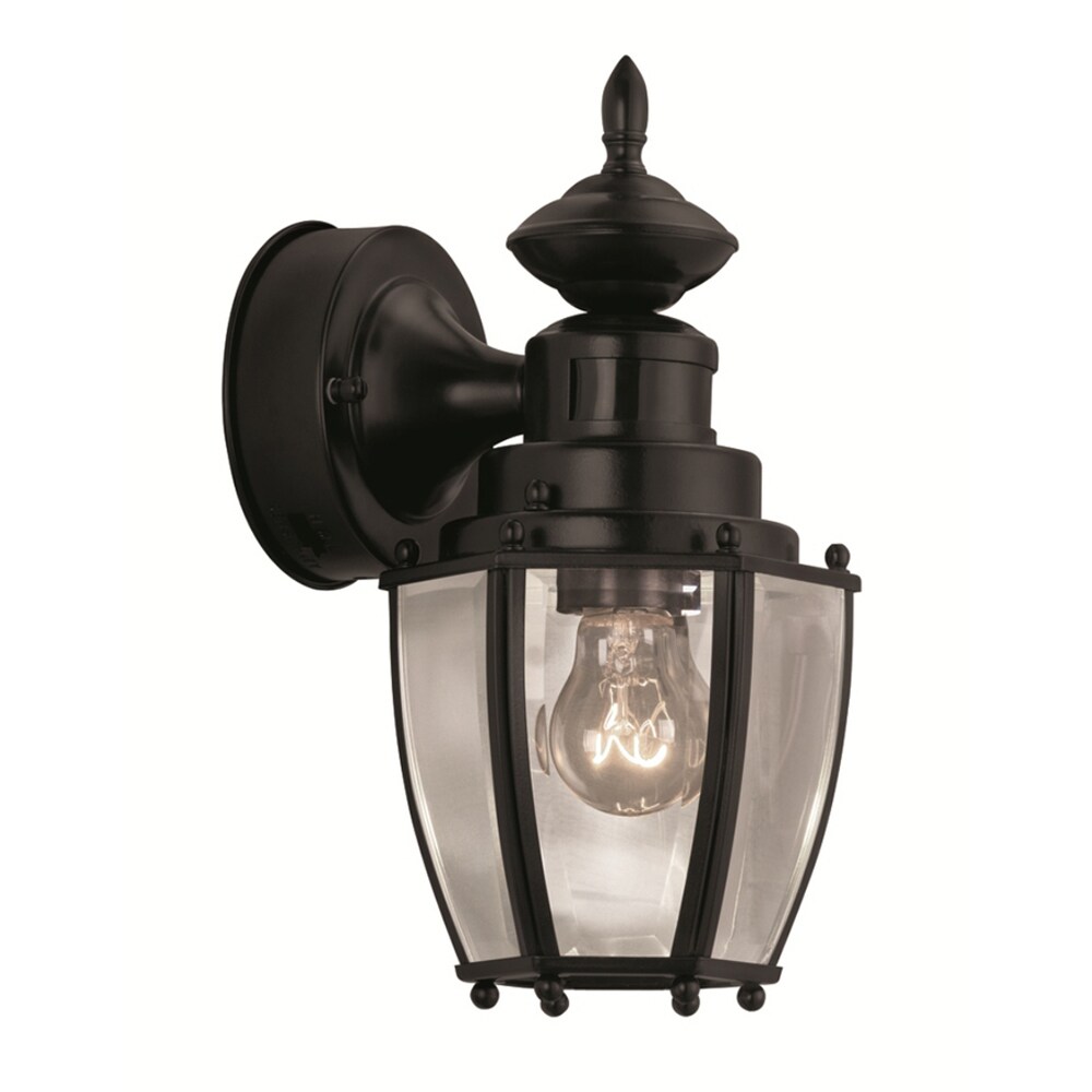 nob 1-Light Black Motion Activated Outdoor Integrated LED Wall Mount Lantern 