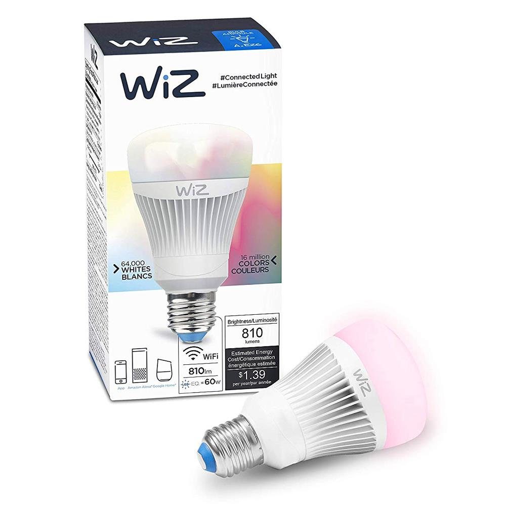 WiZ 60W Equivalent A19 Colors and Tunable White Wi-Fi Connected Smart LED Light 
