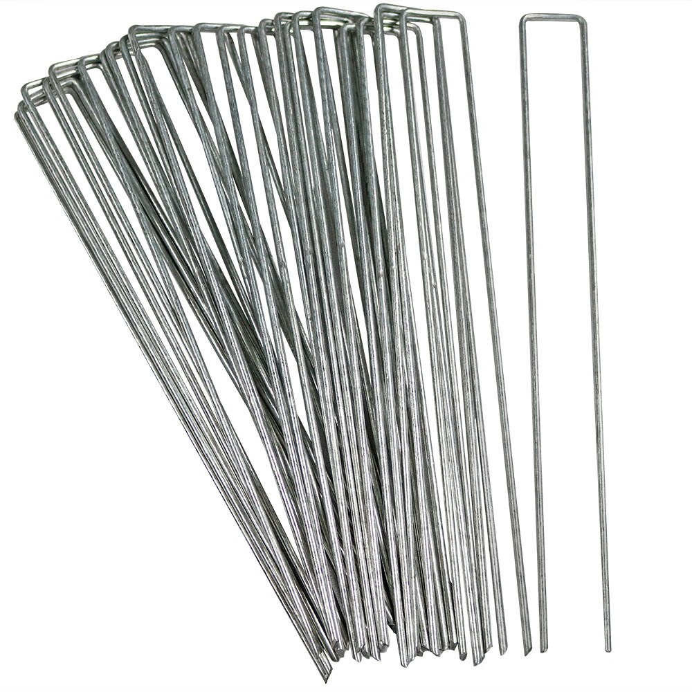 tarps and More Impactspring 12Inch Garden Stake,30pc Galvanized Landscape Staples Extra Long,Sharp End U-Type Staples Perfect for securing Dog Fences,Weed barriers,Outdoor Wires,Cords,Tents Sliver 