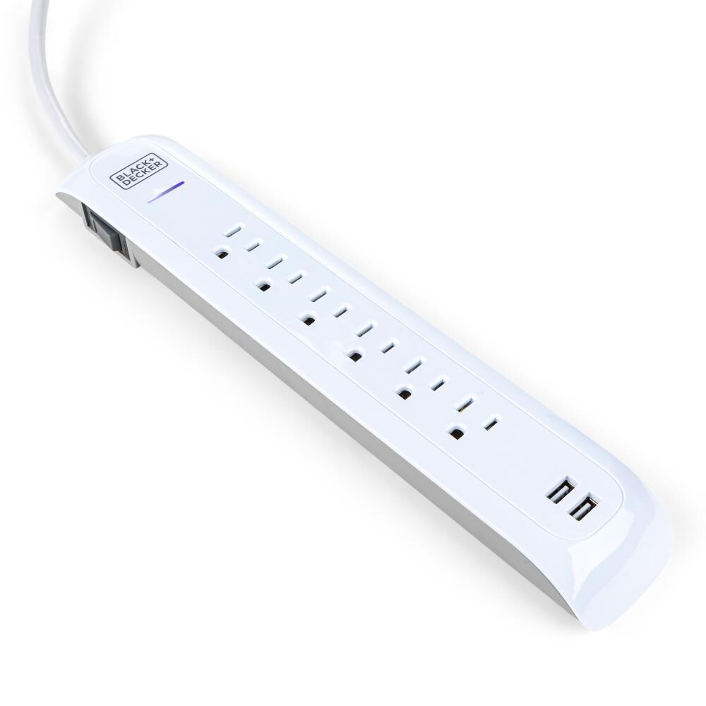 Power Strip 6 Grounded outlets 9' Extension cord 1875-W Right Angle Plug White 