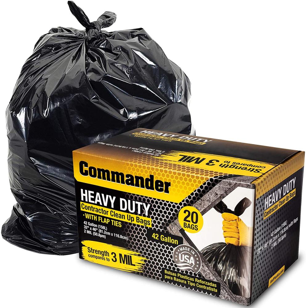 55-60 Gallon Contractor Trash Bags Large Black He... 3.0 Mil, 50 Count w/Ties 