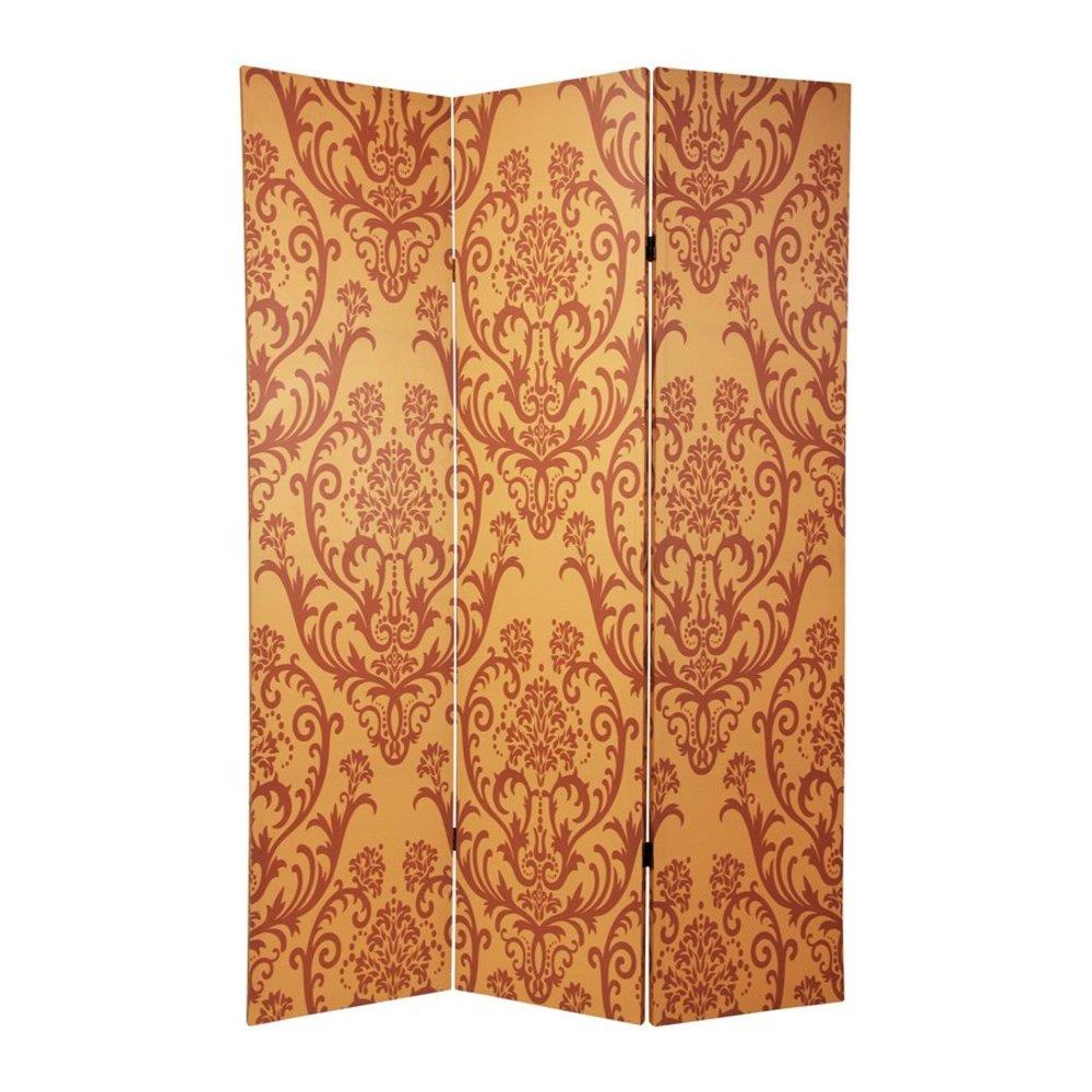 Oriental Black Gold 4 Panel Room Divider Wood Privacy Screen Folding Damask Prin 