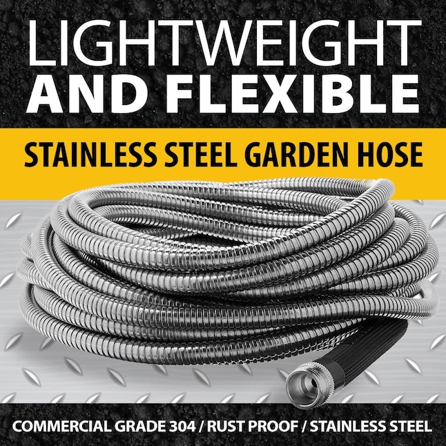 Stainless Steel Water Hose with 2 Nozzles Heavy Duty Flexible Tangle Free & Kink Free High Pressure FOXEASE Metal Water Hose 100 ft Lightweight Dog Proof 