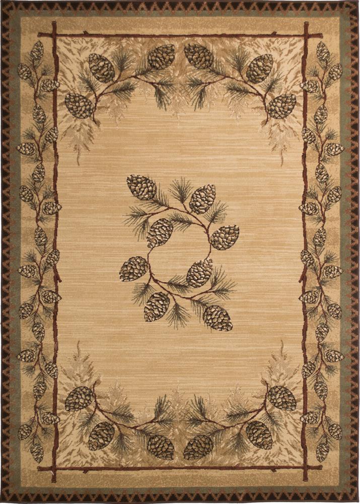 Mountain View Area Rug Runner Lodge Cabin Pine Cone Brown Beige Matching Set 