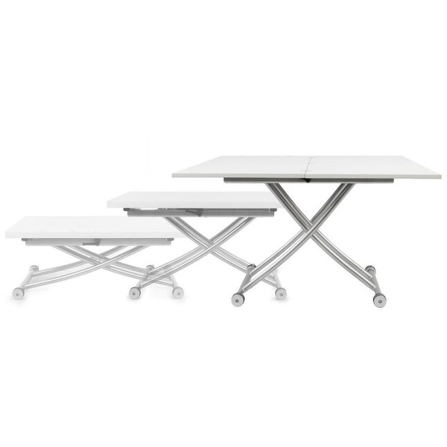 Light Wood SpaceMaster Transforming X-Table 2.0 Multi-Purpose Wheeled Adjustable Expanding X Lift Coffee and Dining Table