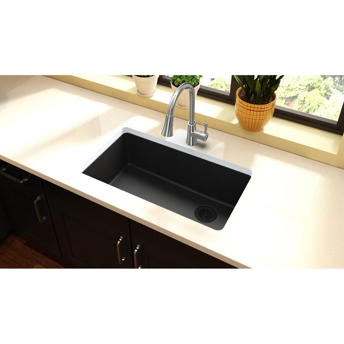 Elkay Quartz Classic Undermount 33-in x 18.75-in Black Single Bowl Kitchen  Sink