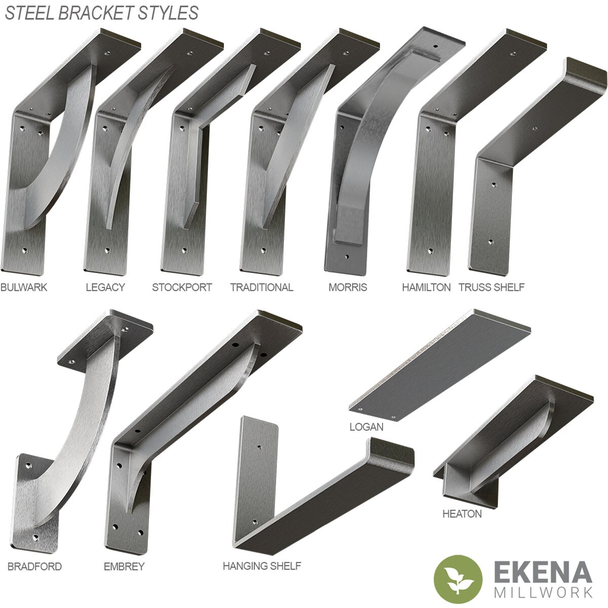 4-Pack Piece Steel Ekena Millwork BKTM02X12X12HACRS-CASE-4 2 W D x 12 H Hamilton Bracket