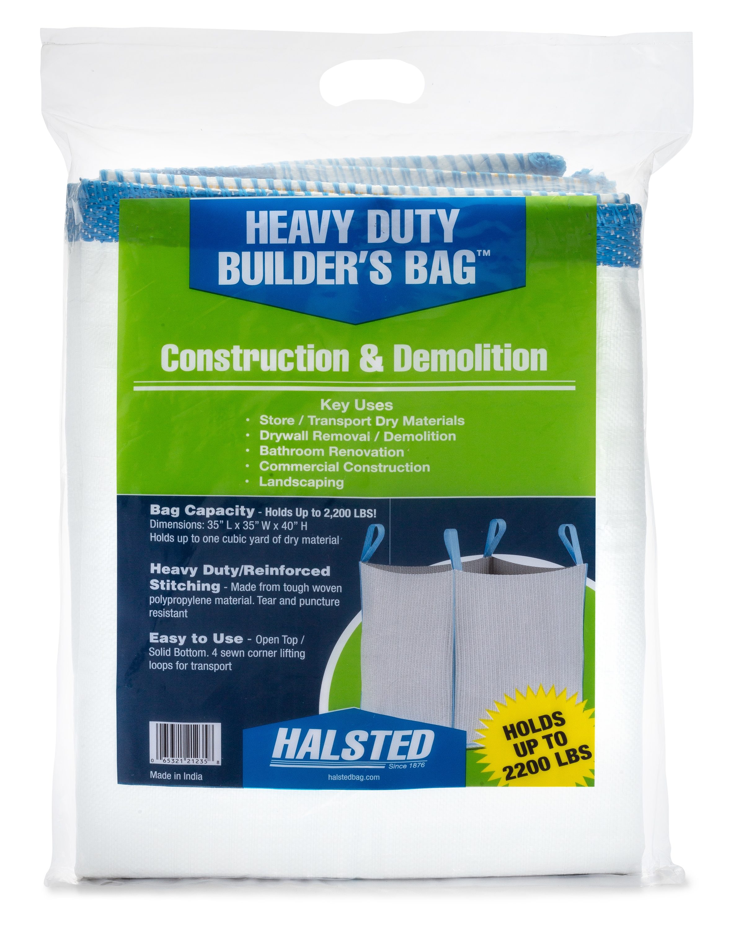 200 Gallon White Woven Polypropylene Construction and Demolition Bulk Bag HALSTED Heavy Duty Builder's Bag Pack of 3