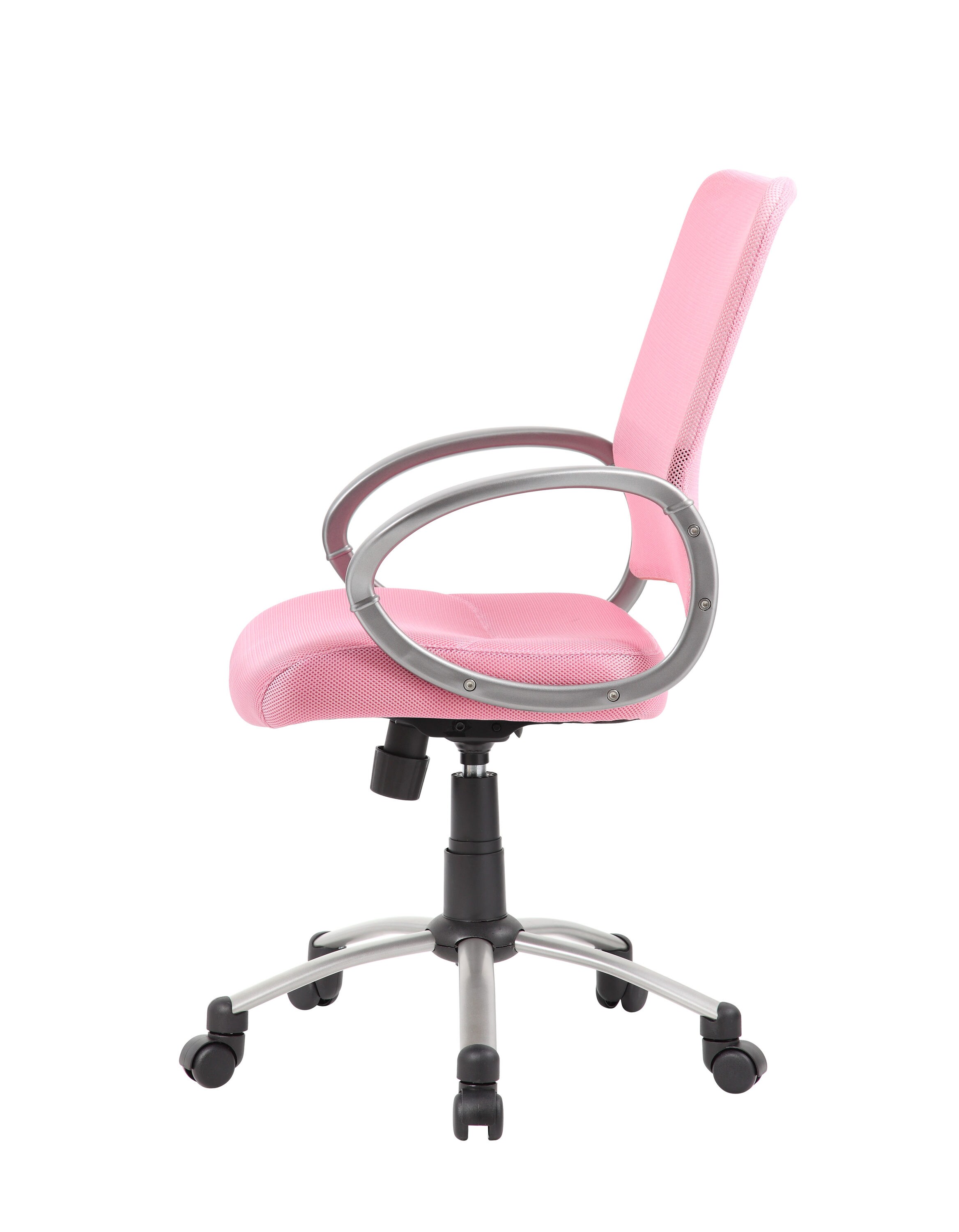 Boss Office Products Mesh Back Task Chair with Pewter Finish in Pink 