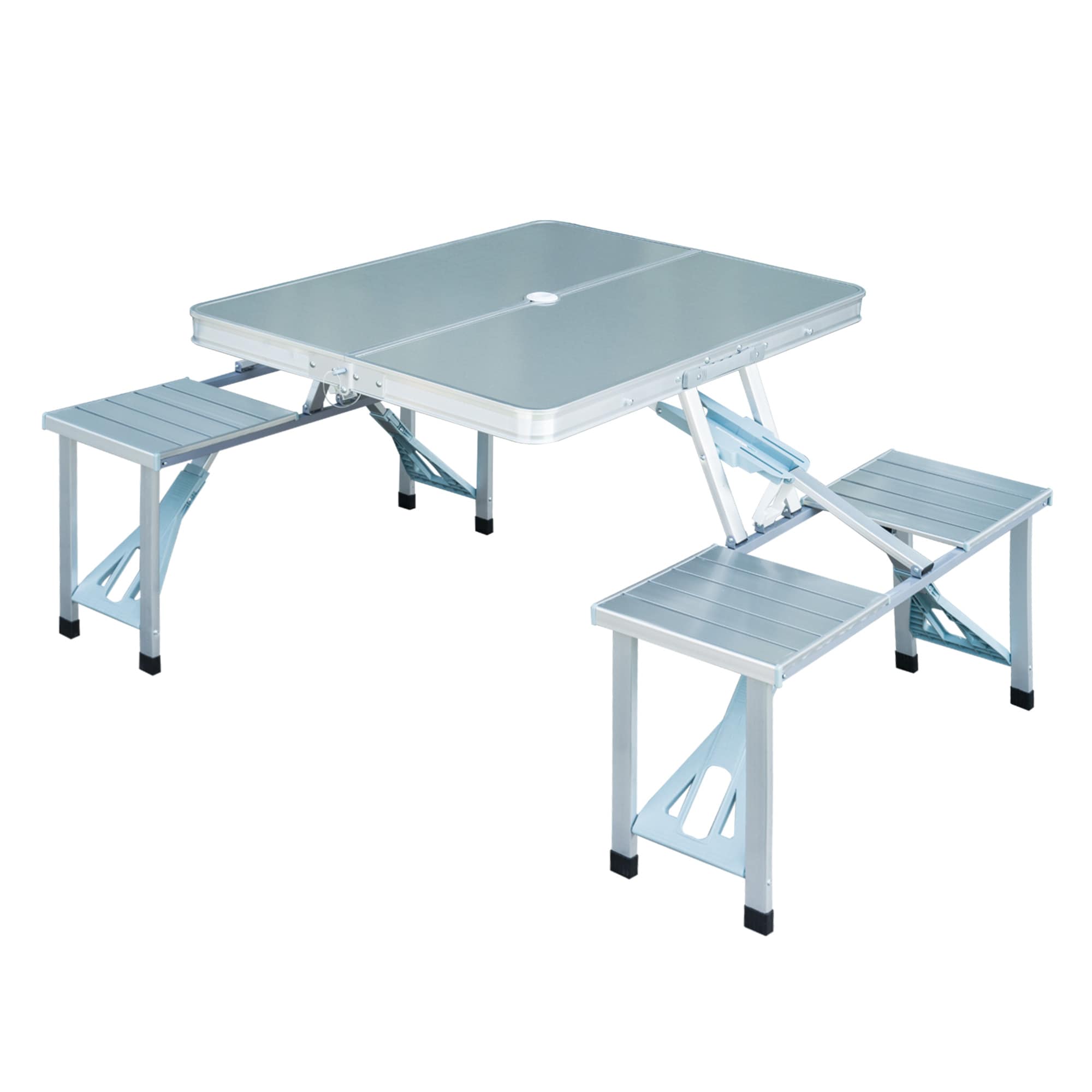One-Piece Folding Camping Picnic Table 4 Seats Bench Aluminum Portable Suitcase 