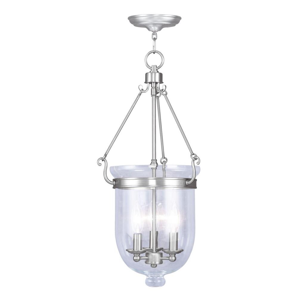 Livex Lighting Jefferson 3-Light Brushed Nickel Transitional Clear Glass  Urn Pendant Light