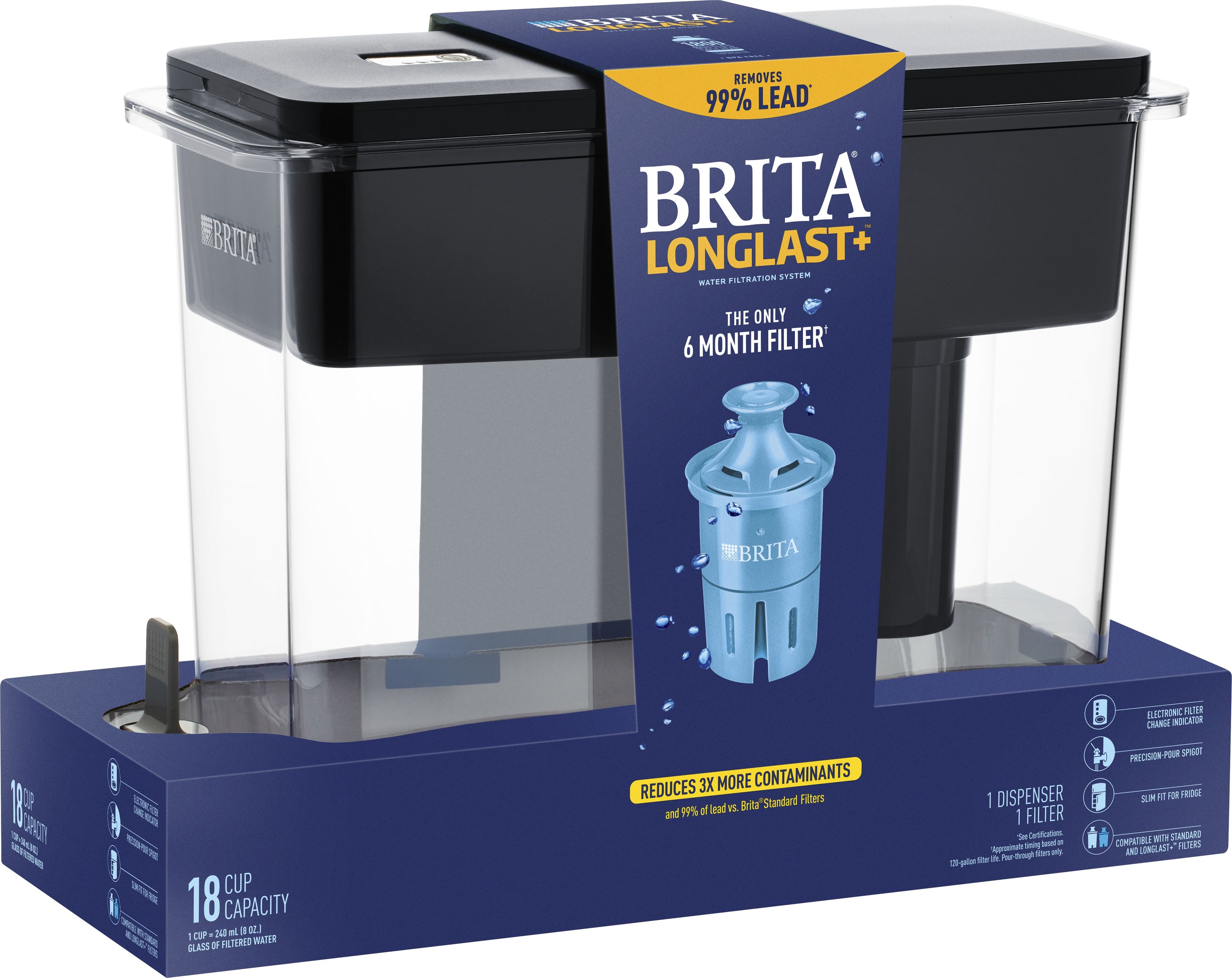 Extra Large 18 Cup Brita Ultra Max with 1 Longlast Filter Black 