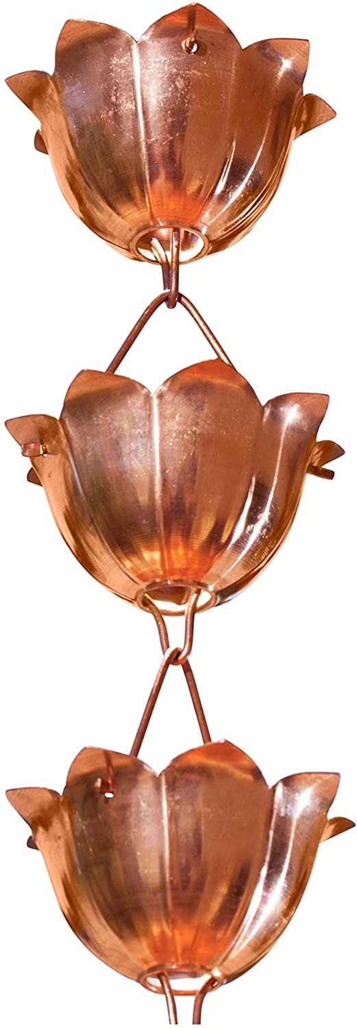 3' NEW Monarch rain chain extension pure copper 8 lotus cups hooks instructions 