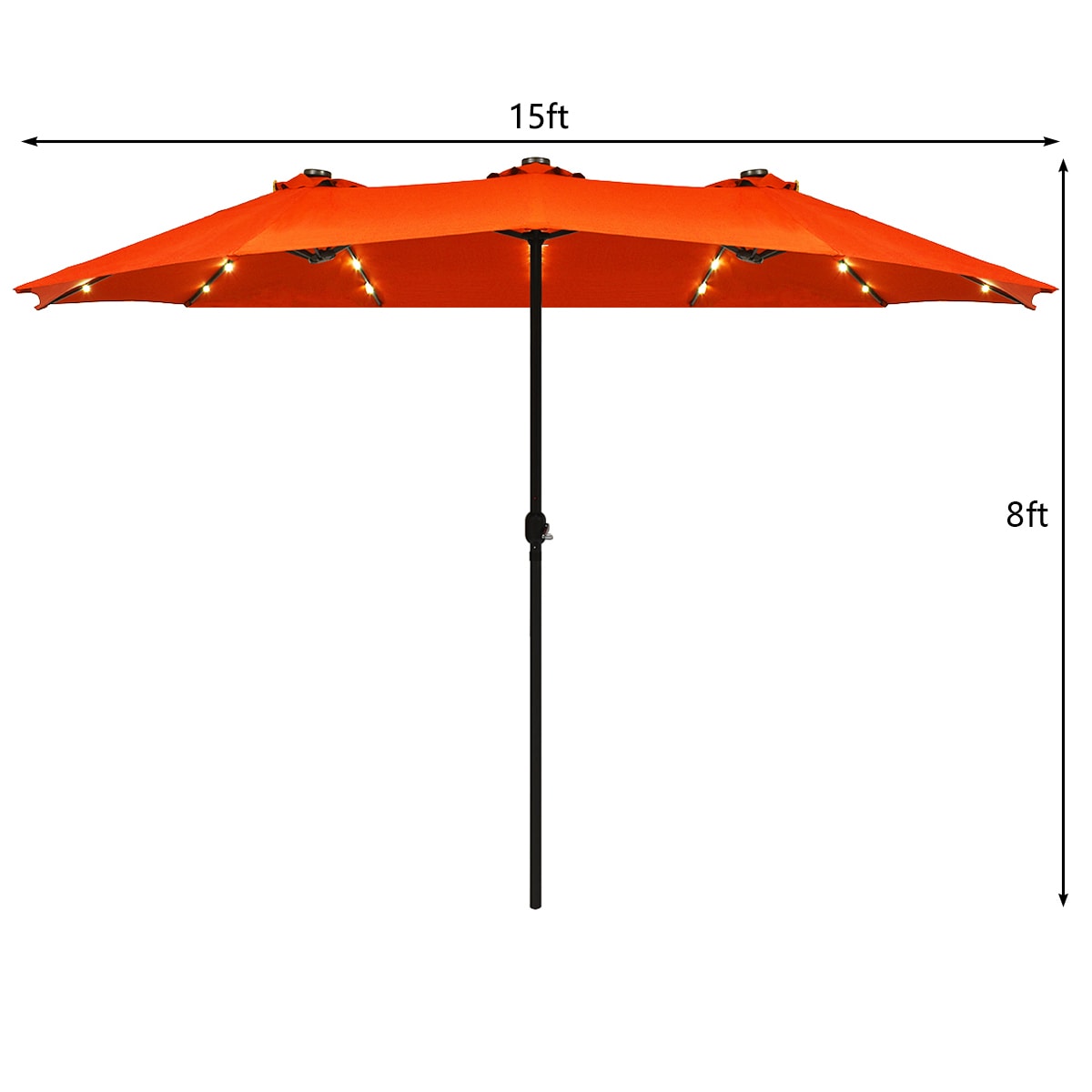 15Ft Patio Double-Sided LED Lights Market Umbrella Solar Outdoor Umbrella Orange 