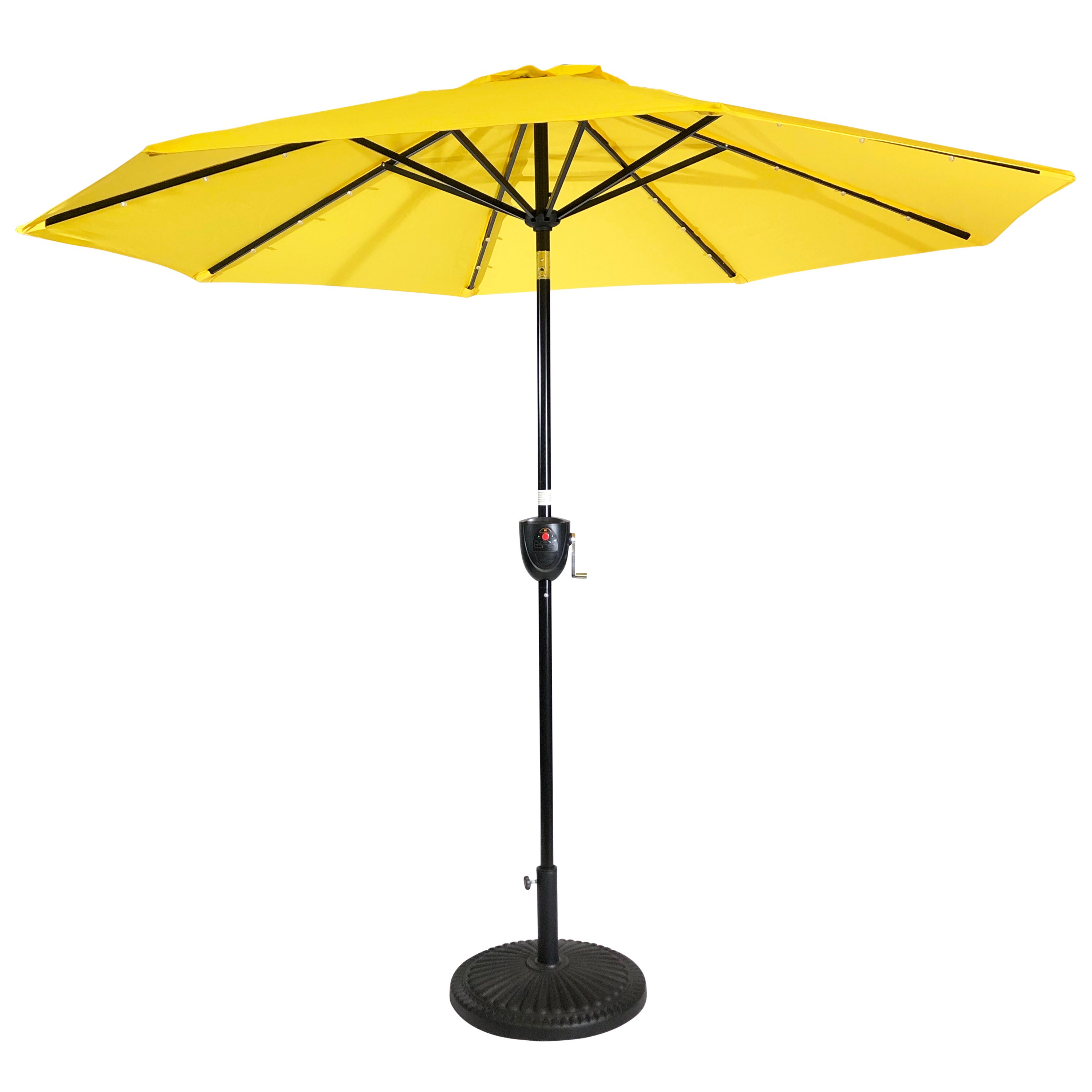 yellow lighted patio umbrella