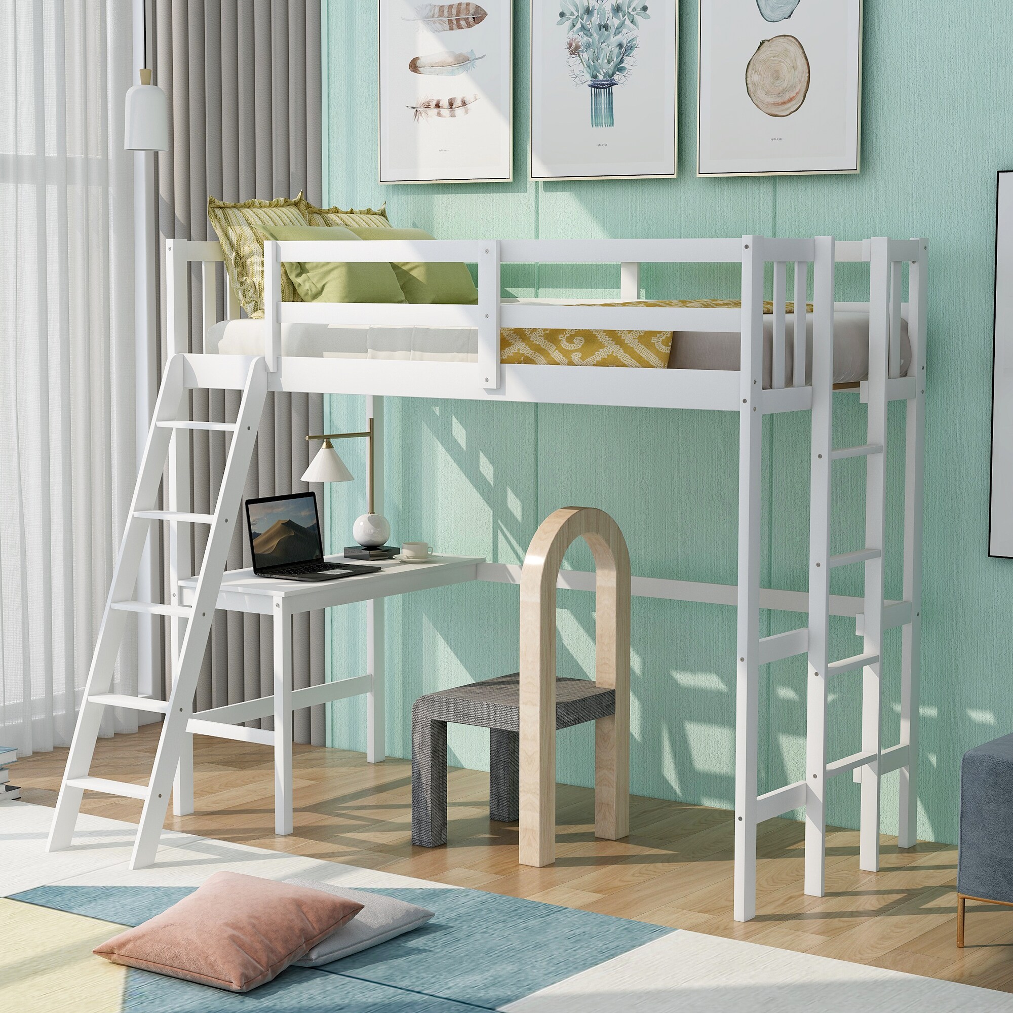 Casainc Wooden Twin Size Loft Bed White Twin Loft Bunk Bed In The Bunk Beds Department At