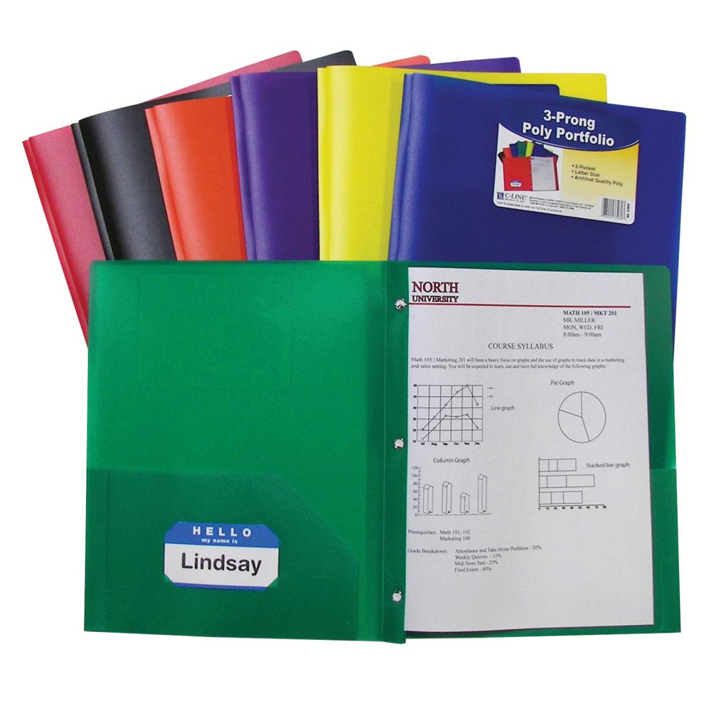 Letter Size 6-Pack 2 Pocket Heavyweight Poly Portfolio with Prongs 5-Pack w...