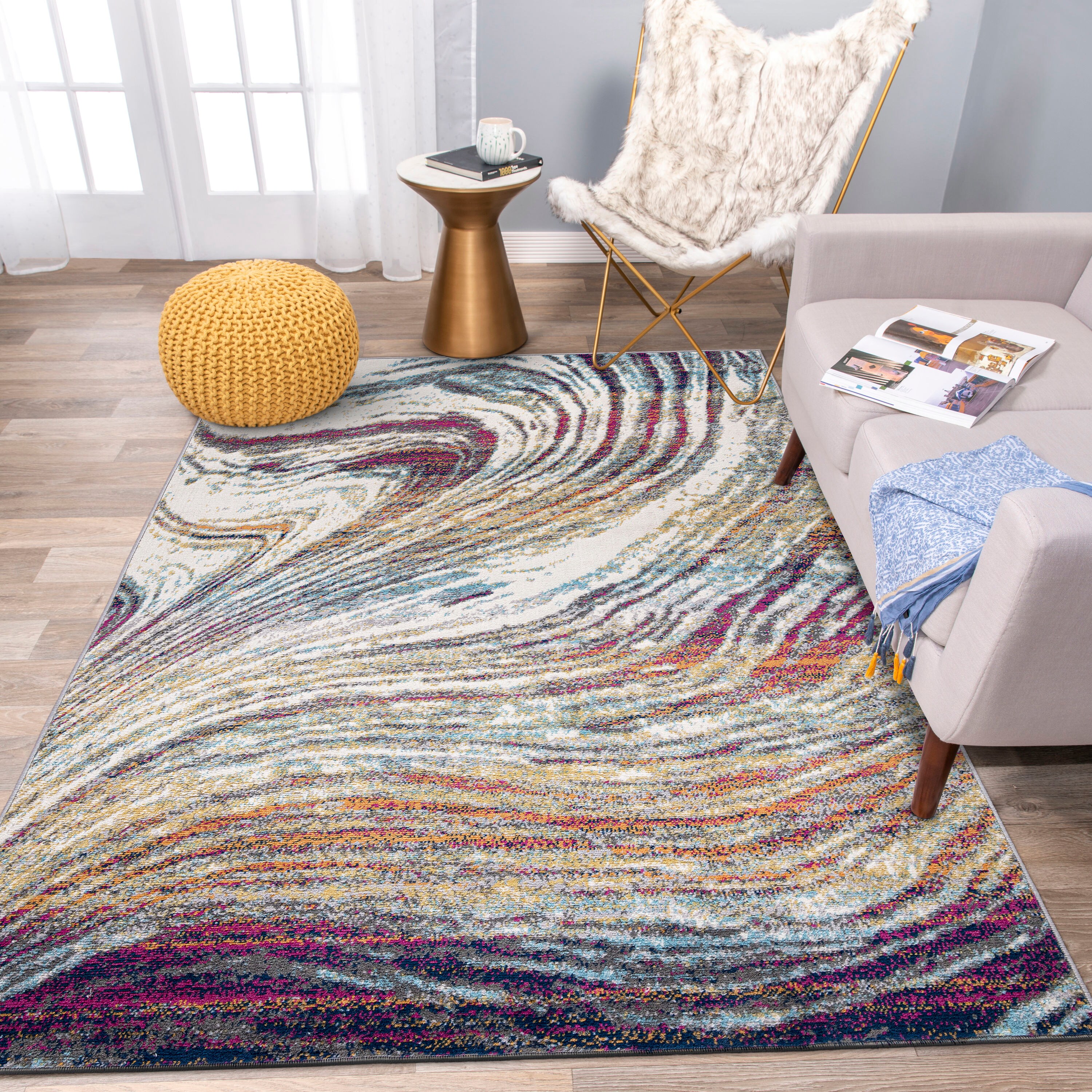 Actual 5' 2'' x 7' 2'' Modern Multi-Color Area Rug 5x7 Abstract Paint Carpet  Rugs & Carpets MT4904311